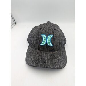 Hurley Flexfit Hat L/XL Stretch Baseball Cap Gray W Blue Green raised Logo